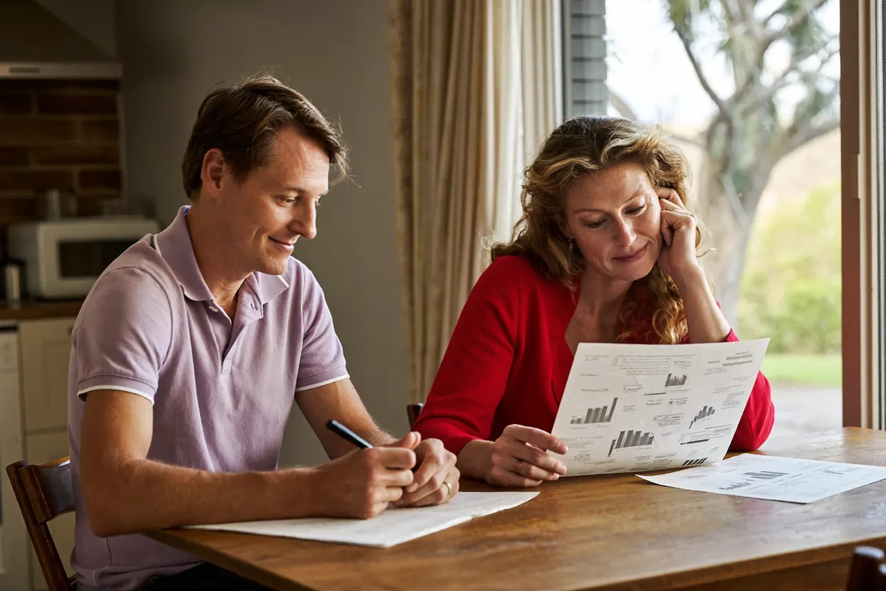 Couple reviewing a window quote and payment options at their kitchen table
